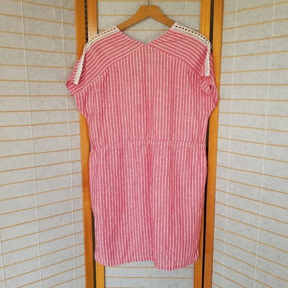 Mododoc Striped Dress Size Small Red Stripe Oversized Fit Linen Blend Adj Waist - Picture 8 of 9